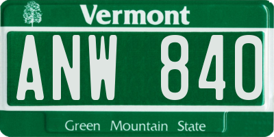 VT license plate ANW840