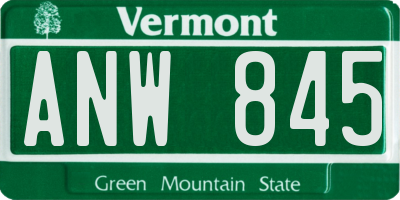 VT license plate ANW845
