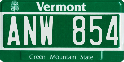 VT license plate ANW854