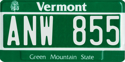 VT license plate ANW855