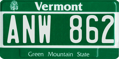 VT license plate ANW862