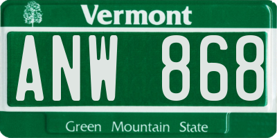 VT license plate ANW868