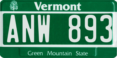 VT license plate ANW893