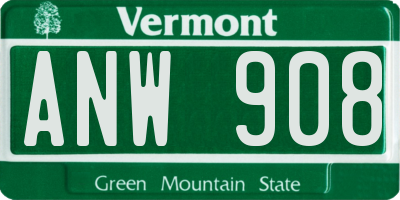 VT license plate ANW908