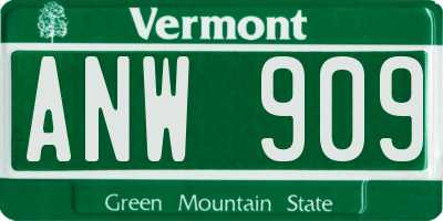 VT license plate ANW909