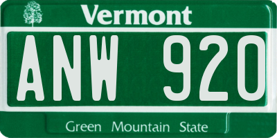 VT license plate ANW920