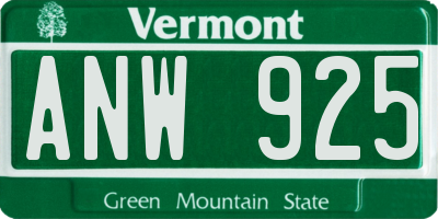 VT license plate ANW925