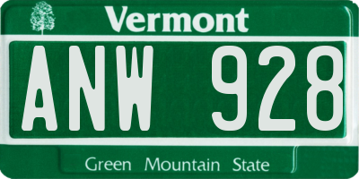 VT license plate ANW928