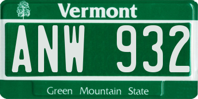 VT license plate ANW932