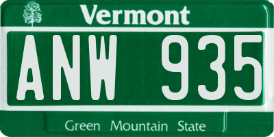 VT license plate ANW935