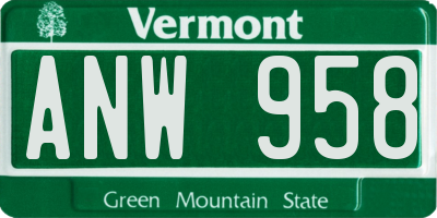 VT license plate ANW958