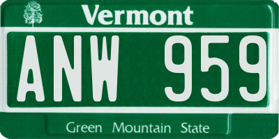 VT license plate ANW959