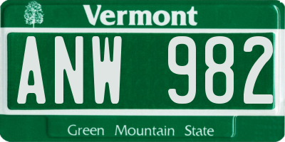 VT license plate ANW982