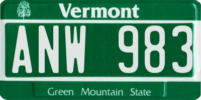 VT license plate ANW983