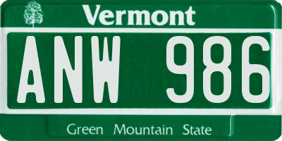 VT license plate ANW986