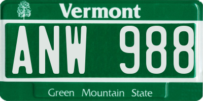 VT license plate ANW988