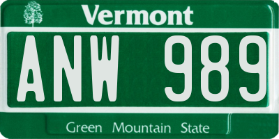 VT license plate ANW989