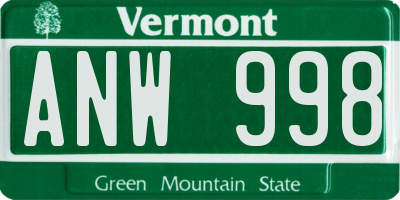 VT license plate ANW998