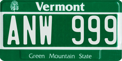VT license plate ANW999