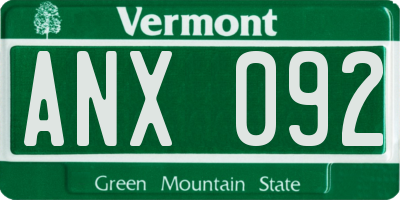 VT license plate ANX092