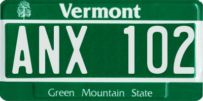 VT license plate ANX102