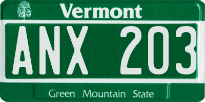 VT license plate ANX203