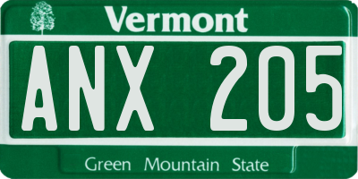 VT license plate ANX205