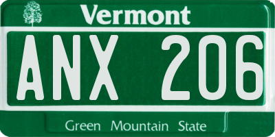 VT license plate ANX206