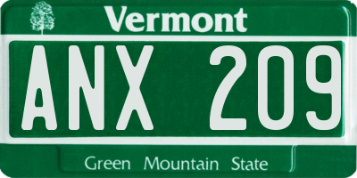VT license plate ANX209