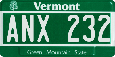 VT license plate ANX232