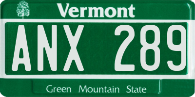 VT license plate ANX289