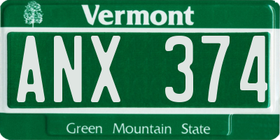 VT license plate ANX374
