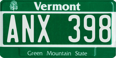 VT license plate ANX398