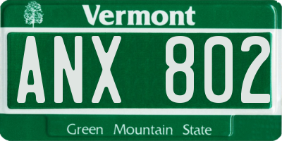 VT license plate ANX802