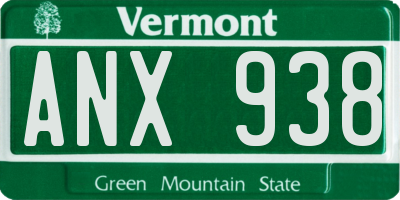 VT license plate ANX938