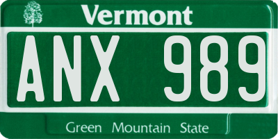 VT license plate ANX989