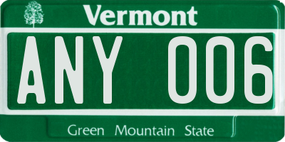 VT license plate ANY006