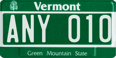 VT license plate ANY010