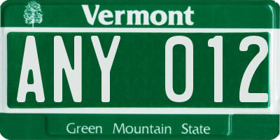 VT license plate ANY012