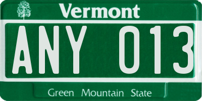 VT license plate ANY013