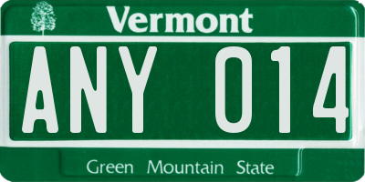 VT license plate ANY014