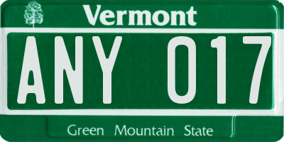 VT license plate ANY017