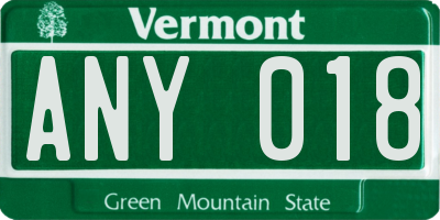 VT license plate ANY018