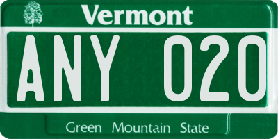 VT license plate ANY020