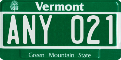 VT license plate ANY021