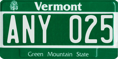 VT license plate ANY025