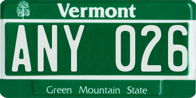 VT license plate ANY026