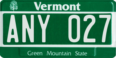 VT license plate ANY027