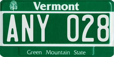 VT license plate ANY028
