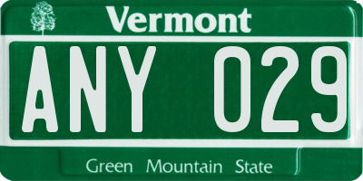 VT license plate ANY029